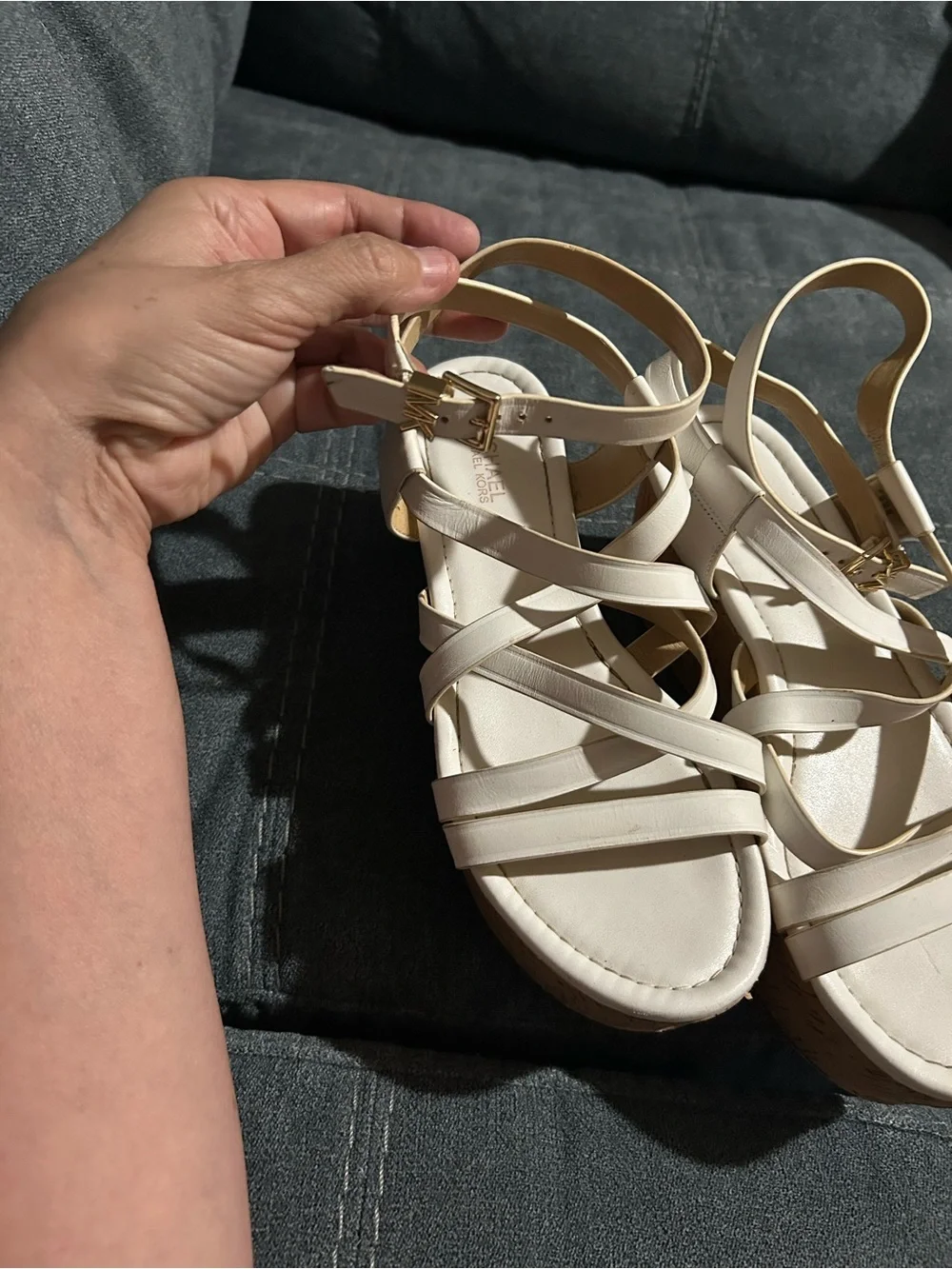 Michael Kors Cream Strappy Cork Platform Sandals